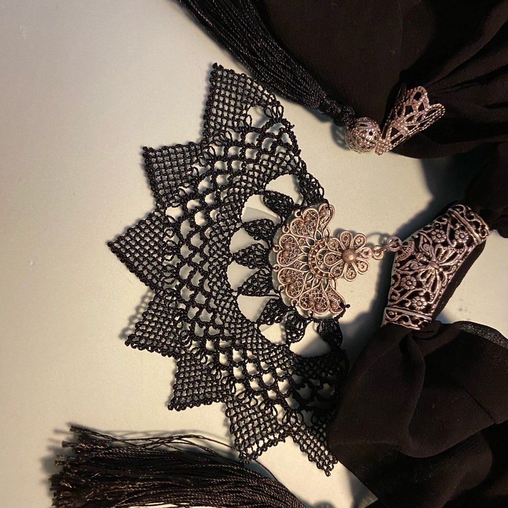 New Black Silky needle work neck accessories.